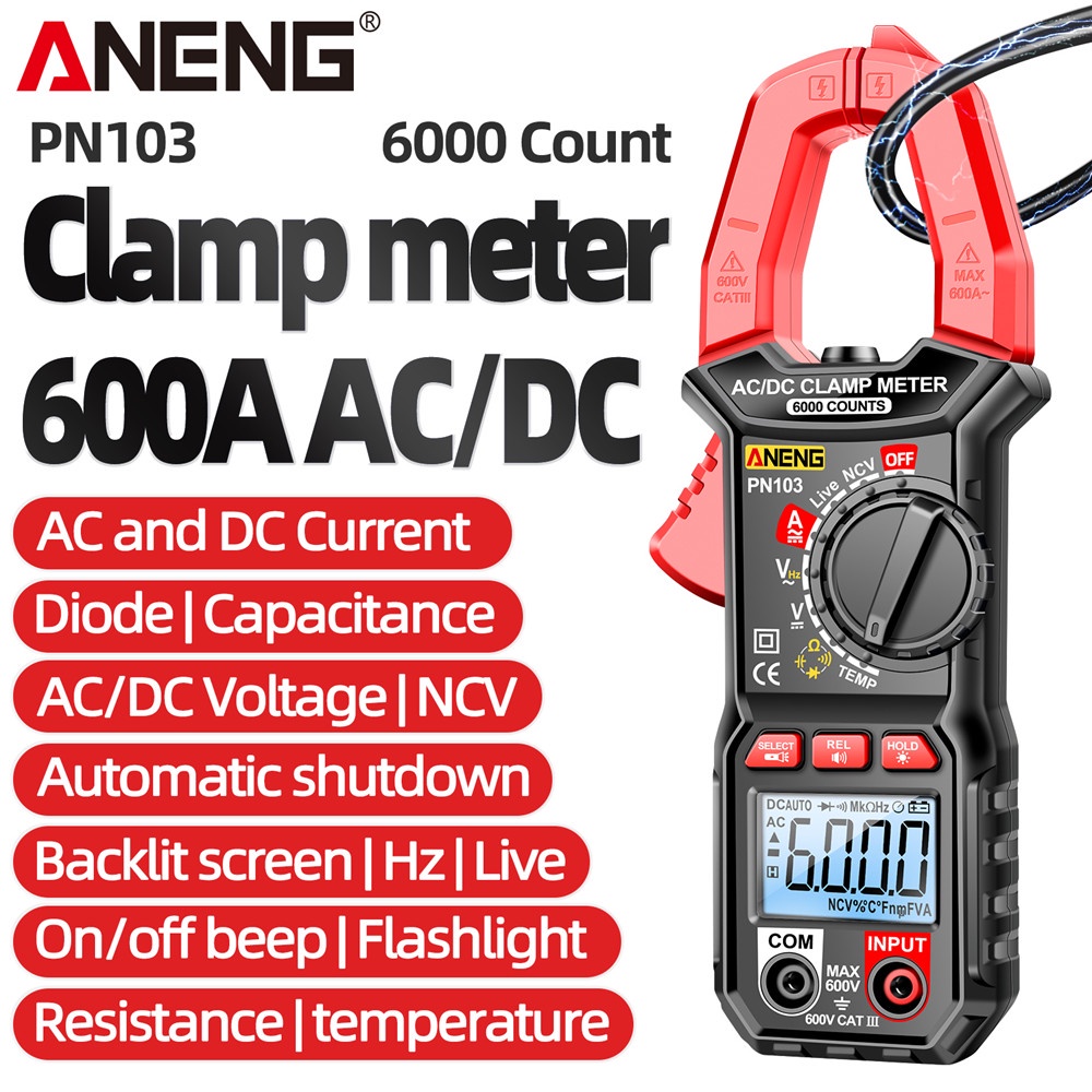 ANENG PN103 Digital Clamp Meter 600A AC/DC Current Tester Professional