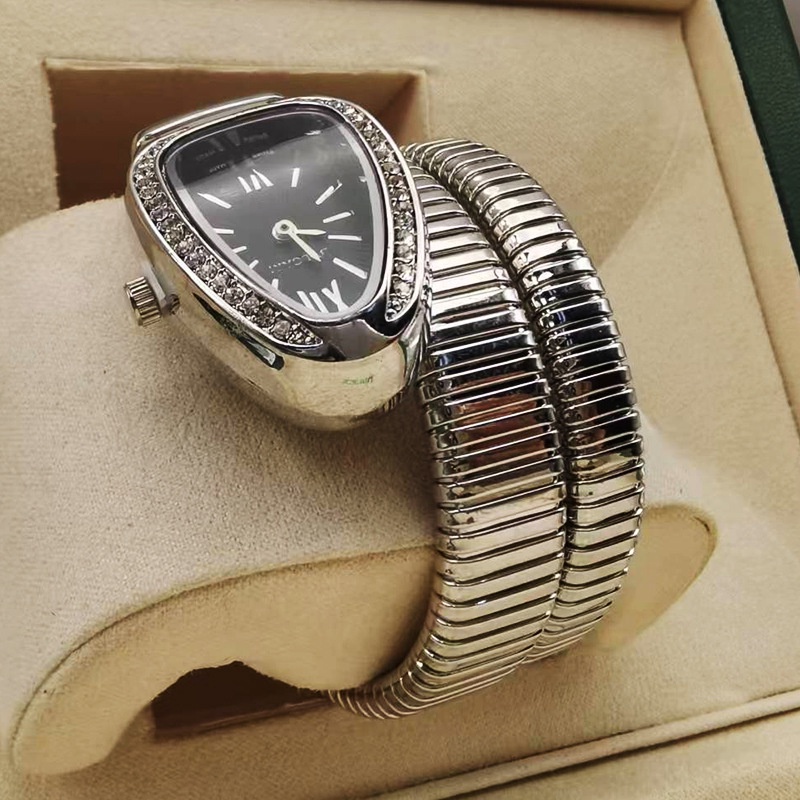100 [COD] Fashion creativity snakeshaped tworing steel band watch