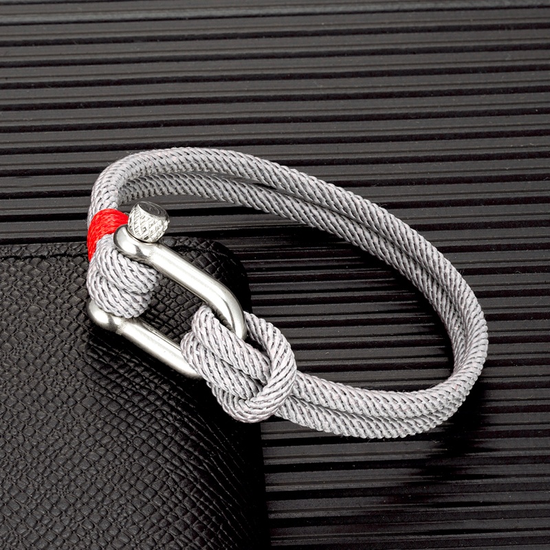 MKENDN Men's Nautical Double Strand U shape Shackle Survival Rope Bracelet Men Women Outdoor Camping Rescue Emergency Rope Jewelry