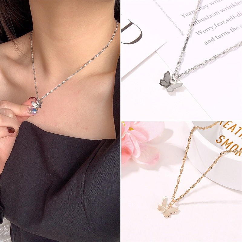 Korean version simple butterfly pendant gold and silver women necklace factory wholesale