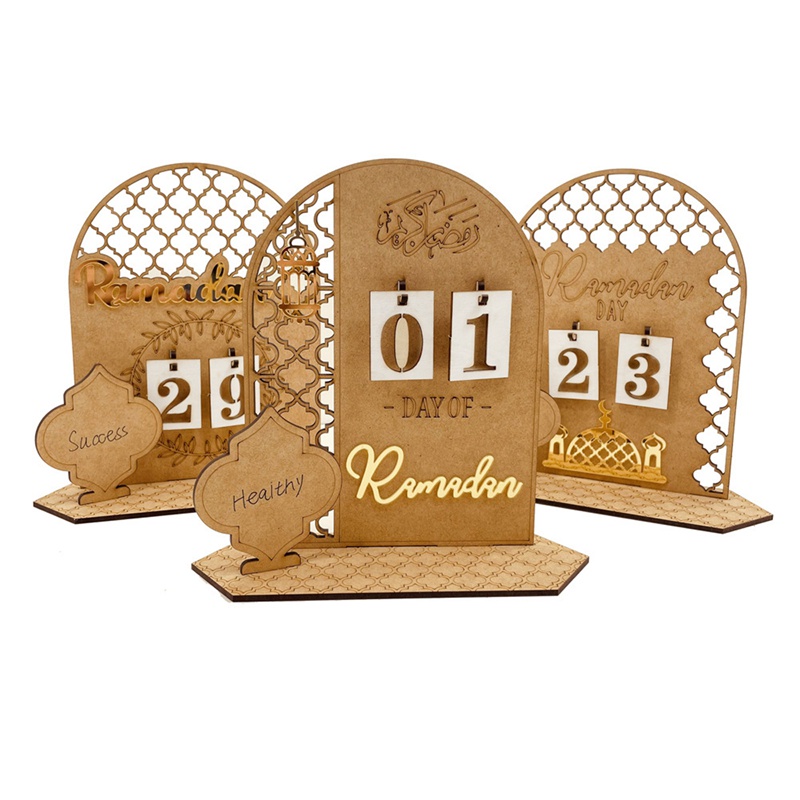 2023 Ramadhan Countdown Calendar raya Eid Mubarak Wooden Ornament Ramadan Decoration for Home Islam Muslim Party Decor Ramadan Kareem