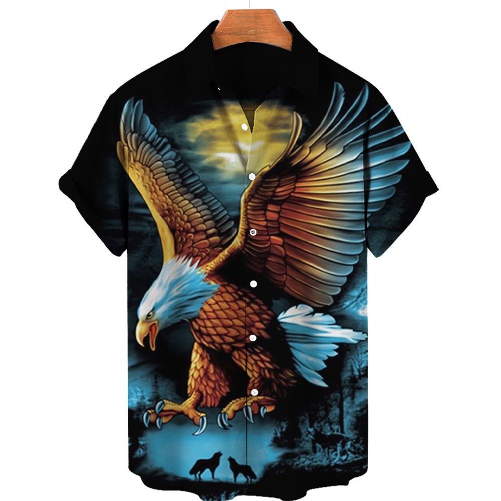 2023 Men's Hawaiian Shirts Loose 5xl American Flag National Bird Animal Eagle Summer T Shirts Men's Top Clothing