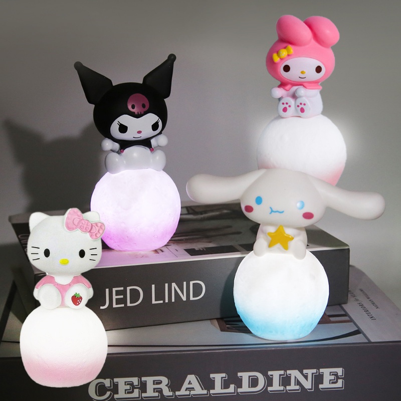 Kawaii 3D Sanrio Moon Night Light Cinnamoroll Kuromi Melody Figure Cartoon LED Light Cute Beauty Bedroom Ornament Bedside Lamp