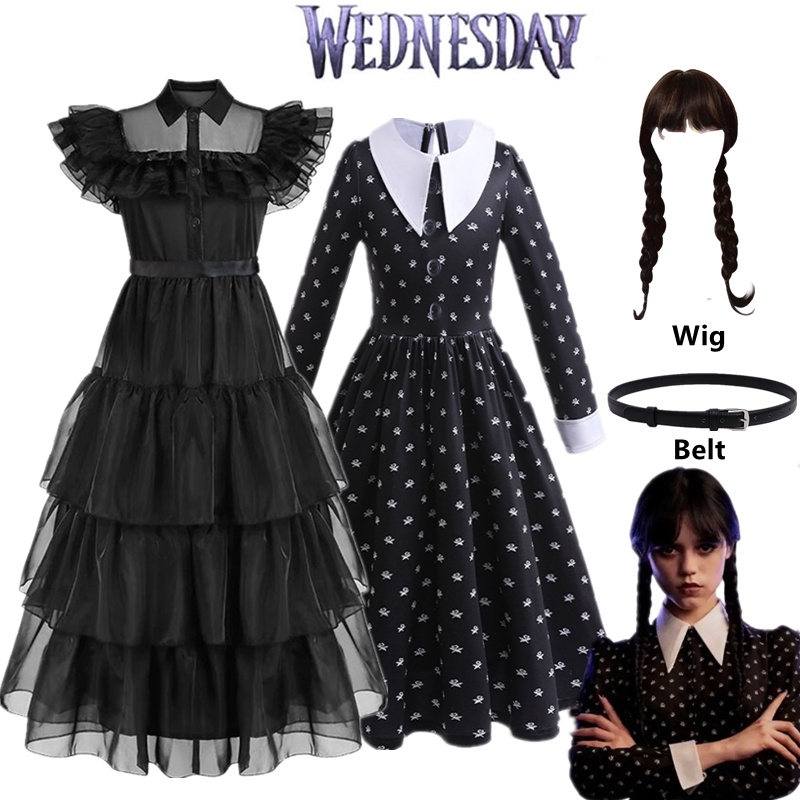 WFRV Easter Carnival Dress Movie Wednesday Addams Cosplay For Girl Costume 2023 New Vestidos For Kids Girls Mesh Party Dresses Halloween Costumes 4-10Yrs