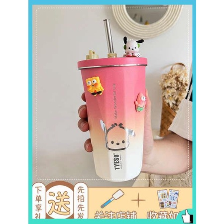 botol tahan sejuk bekas air tahan sejuk Tyeso termos mug untuk kanak-kanak perempuan kapasiti besar cawan ais cawan kopi cawan ais warna gradien cawan air 2023 baru