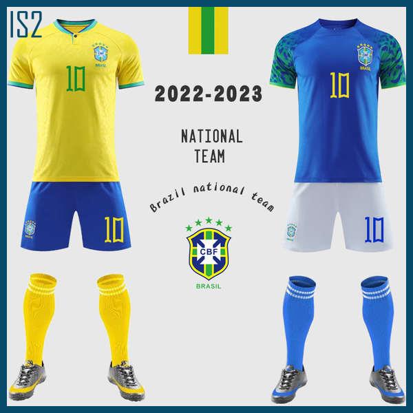 baju jersey jersey murah Jersi Brazil 2022 pakaian seragam bola sepak Piala Dunia di rumah dan di tempat lawan No. 10 pakaian latihan kanak-kanak Neymar