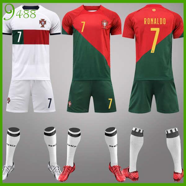 baju jersey retro jersey Jersi Portugal Piala Dunia 2022 No. 7 pasukan kebangsaan Ronaldo di tempat sendiri dan di tempat lawan pakaian seragam bola sepak kanak-kanak dewasa