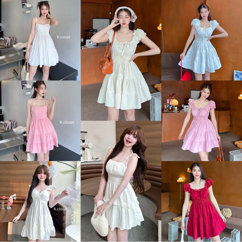 Shipped From Thailand Fast Delivery!!️!!️Mini Dress With Bow Tie Cute And Beautiful Style Mini