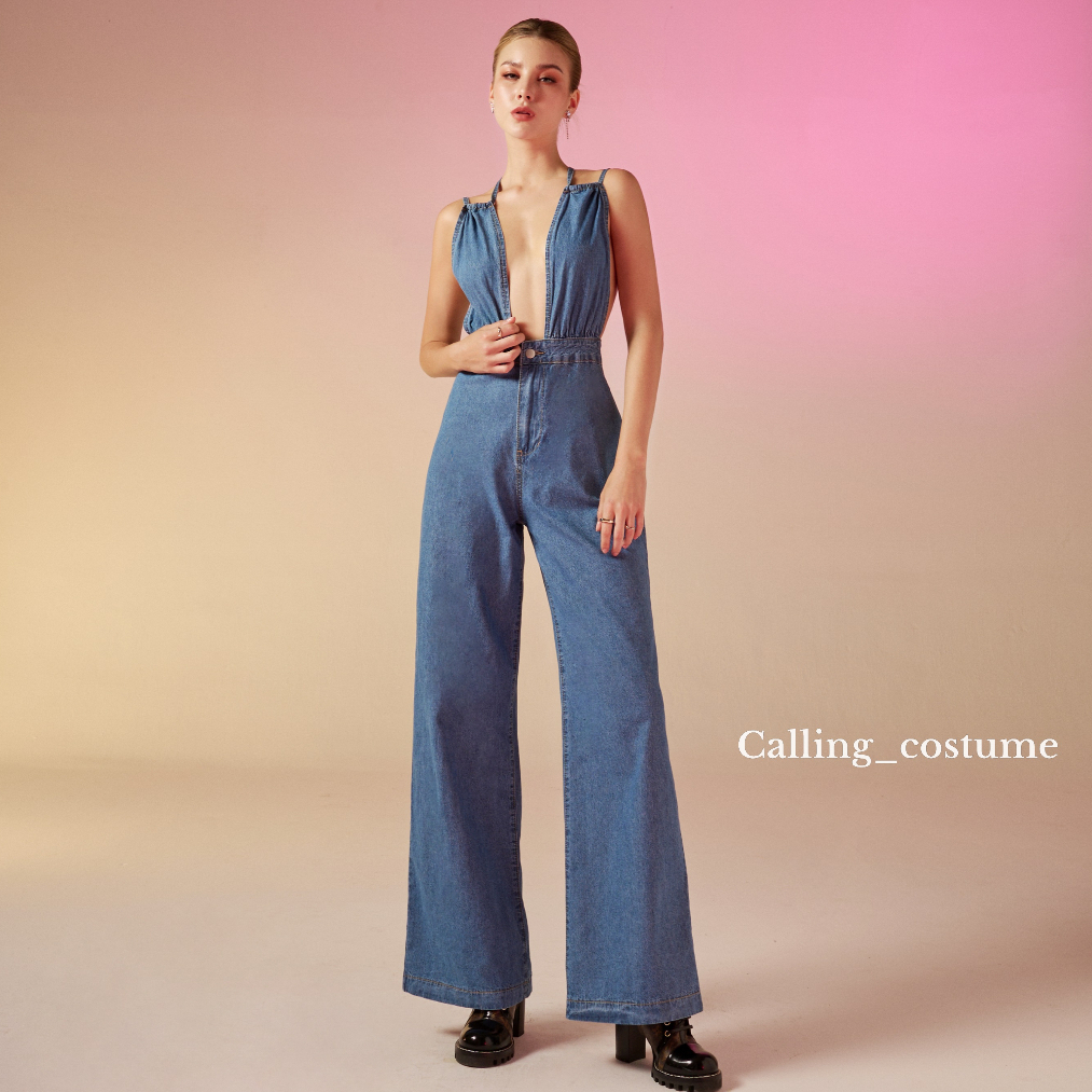 CALLING_COSTUME Jeans Jumpsuit Tie The Neck Beautiful Good Shape It Looks Very Expensive. (CL109)