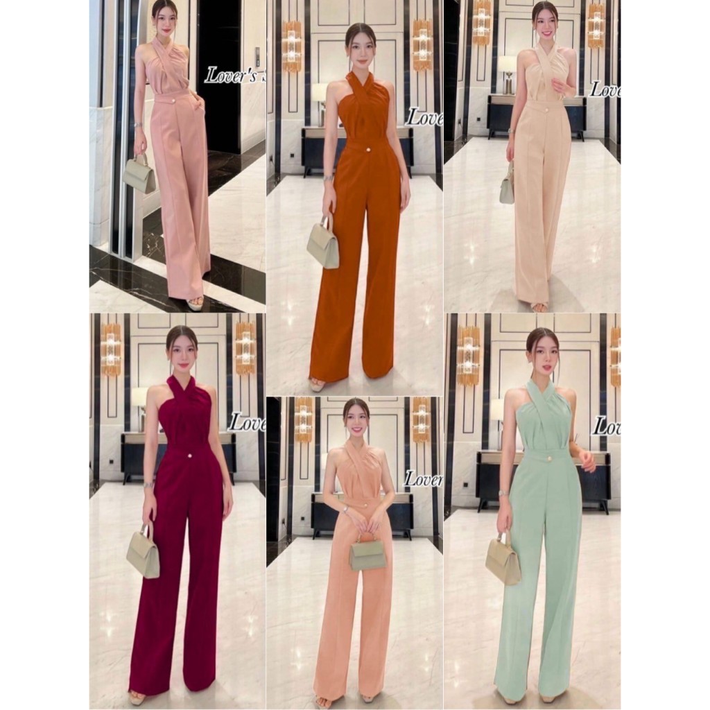 Long-Legged Jumpsuit Sleeveless Halter Neck Buttoned Waist Crossed Chest Pleated Back Zipper Beautiful Fit Women's Clothing Jumpsuit Woman