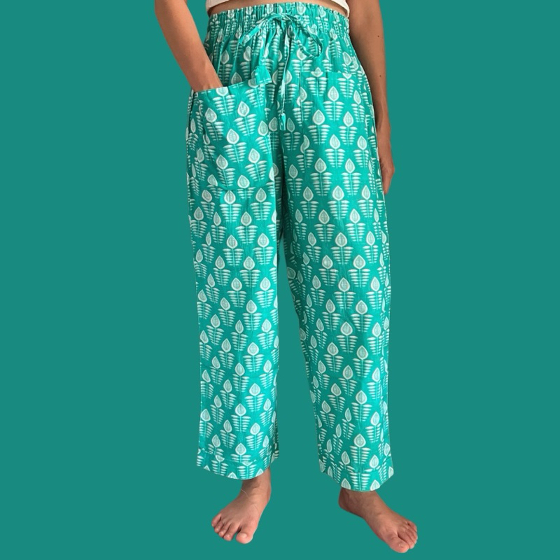 Ninth Pants​Elastic Waist Is Cut.​Top Graud​Tie Up​ Plain Cotton Fabric​Print Print Print​Block Mue Pattern​A Al A​India Indian India