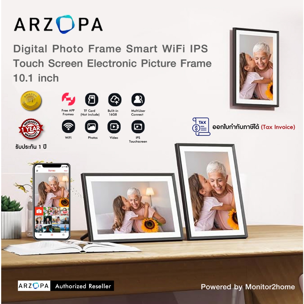 ARZOPA Frameo Digital Picture Frame 10.1 Inch Smart WiFi Photo 32GB with 1280x800 IPS Touch Screen Auto-Rotate and Slideshower Easy Setup to Share Photos Or Videos from Anywhere Anytime