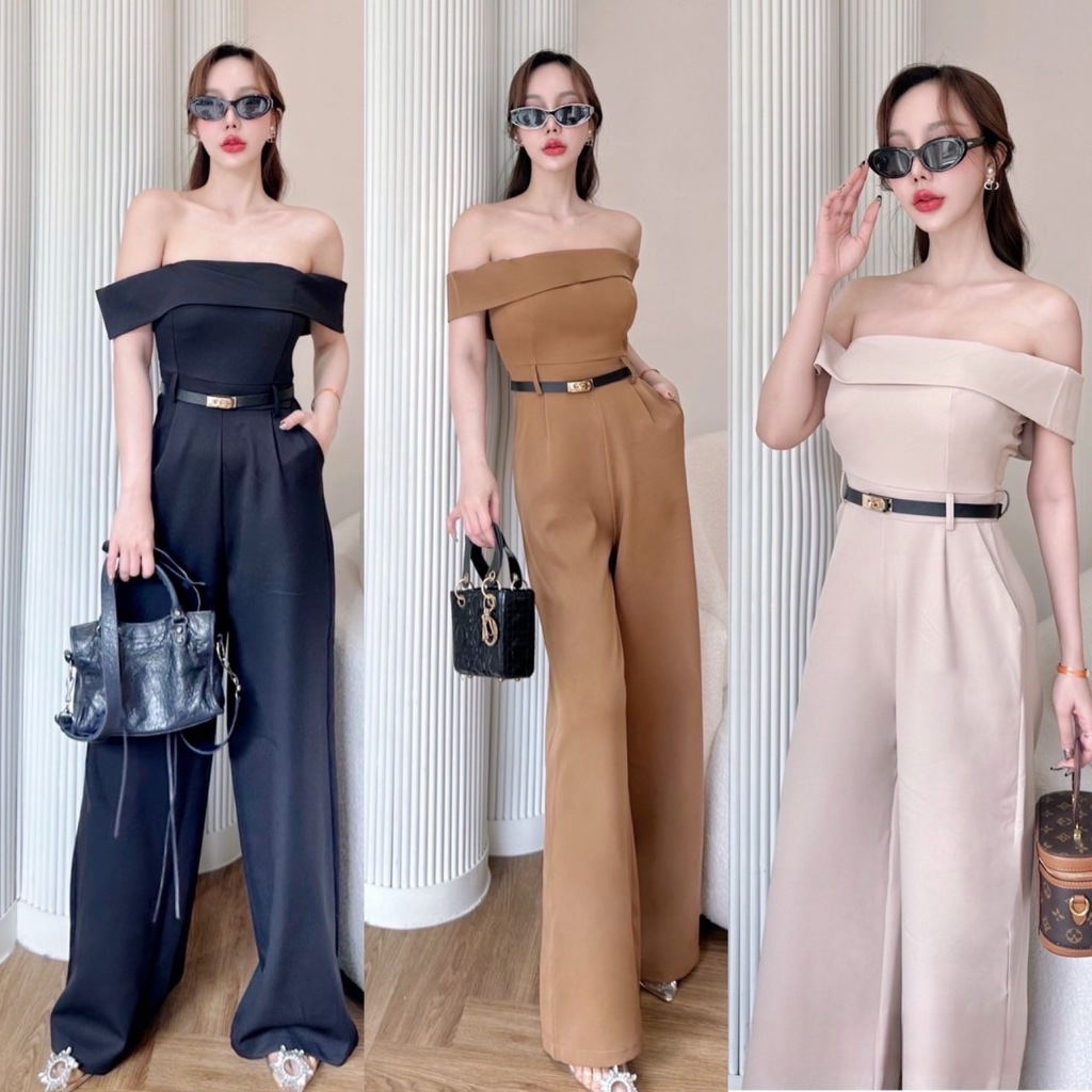 J09-Long-Legged Jumpsuit Off-Shoulder With Belt