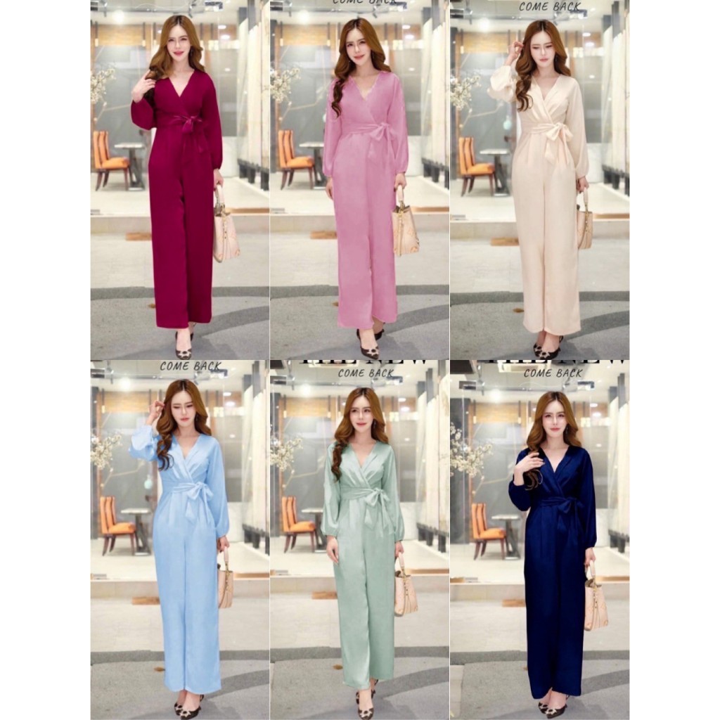 Long-Sleeved Jumpsuit Shirt Crossed Chest Pleated Elegant Work Back Zipper Beautiful Fit Thick Barbie Fabric Jumpsuit Woman
