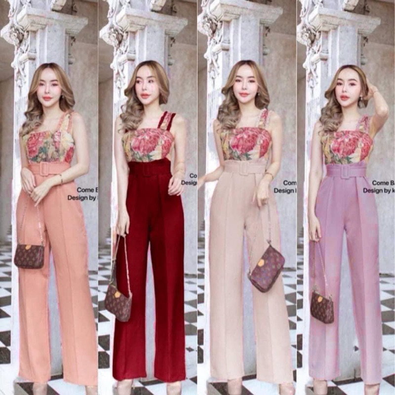 Floral Woven Jumpsuit With Belt Jumpsuit Woman