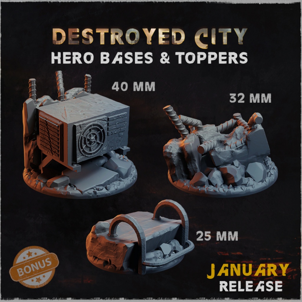 Destroyed City miniature bases warhammer 40k aos Model Base [Designed by Zabavka]