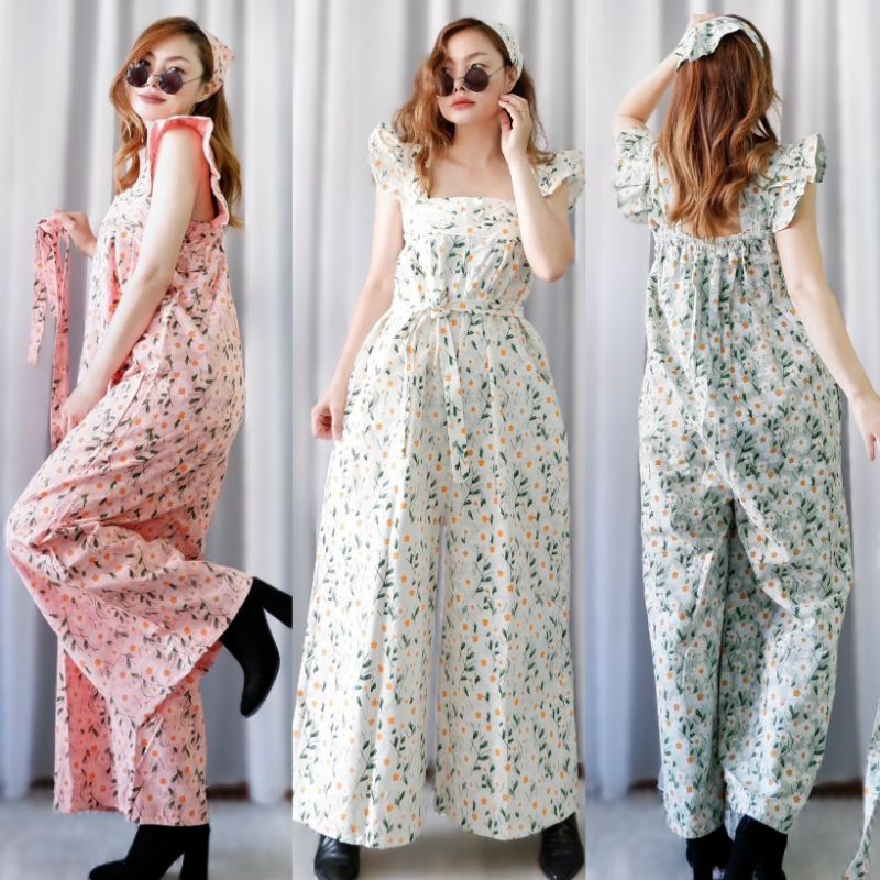 Bear Suit Set + Tie Strap Cotton Daisy Long-Legged Jumpsuit Jumpsuit Woman Free Size