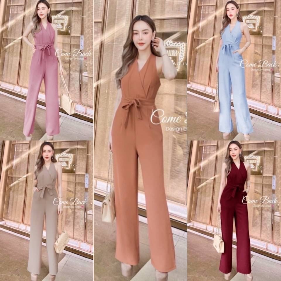 Long-Legged Jumpsuit With Pants Halter Neck Style Chest Label Pleated There Is A Waist Tie. Work Clothes Evening Dress Women's Clothing Comfortable To Wear Jumpsuit Woman Jumpsuit