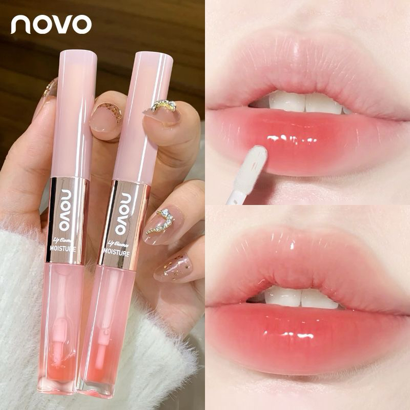 6140 (New/Authentic) NOVO Lip Gloss 2 Heads With Nourishment Jelly Tint Soft And Smooth Shiny Lips 2IN1