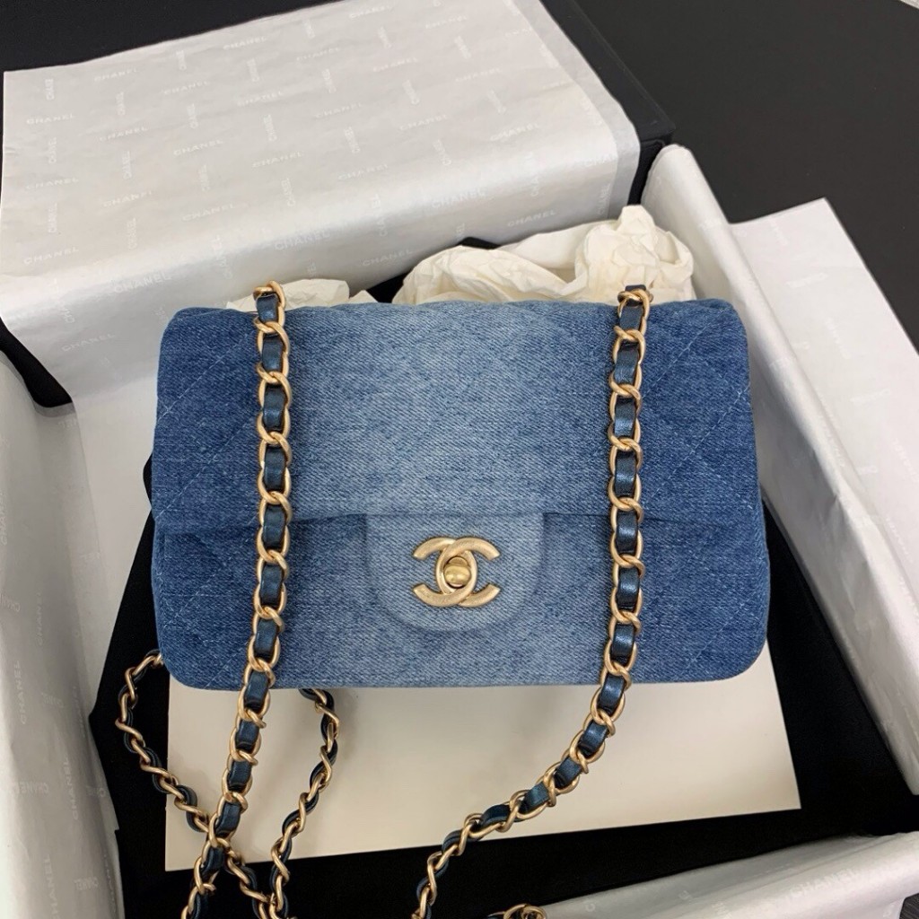 [Say Hello To Chat Before Ordering] New Crash Shop Bag chanel 24s classic Denim size 20 cm. Beautiful Work Complete Equipment