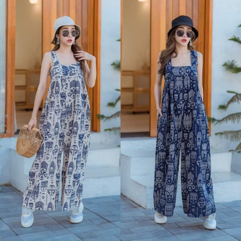 Bear Overalls Jumpsuit Long Printed Cotton Fabric (With A Headscarf + Waist Belt) Jumpsuit Woman Jumpsuit
