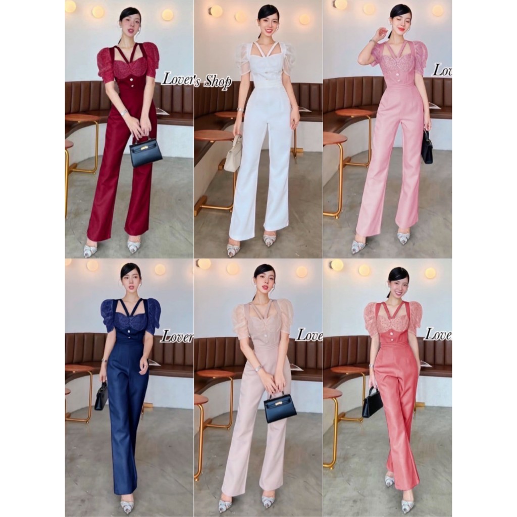 Long-Legged Jumpsuit See-Through Glass Sleeves Polka Dot Pattern V-Neck Simple And Elegant Decorated With Front Buttons Beautiful Fit Good Quality Thick Barbie Fabric Jumpsuit Woman Jumpsuit Woman Korean Style