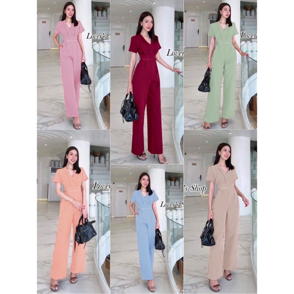 V-Neck Jumpsuit With Sleeves Crossed Chest Pleated Waist Comes With Belt Long Pants Slim Fit Back Zipper Women's Clothing Jumpsuit Woman Korean Style