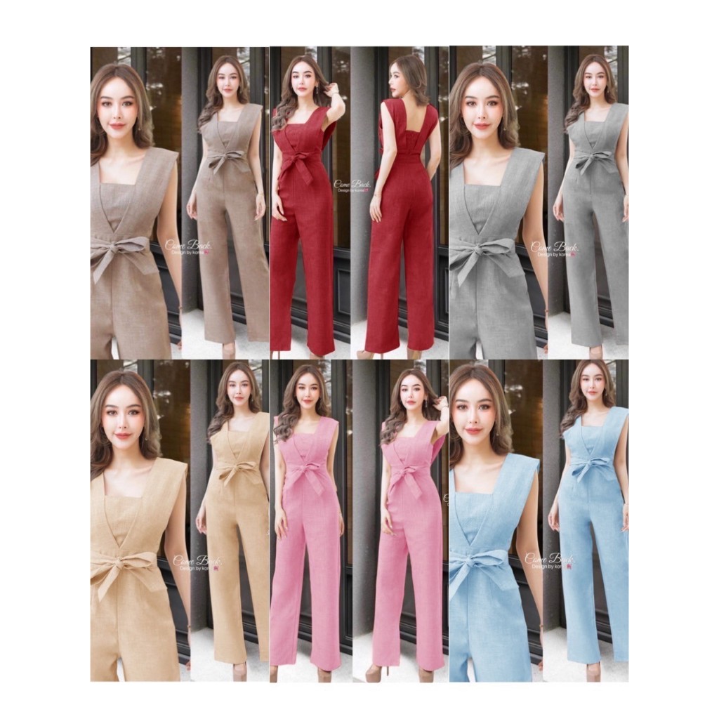 Women's Clothing Jumpsuits Pants Long-Legged Chest Decorated With Straps There Is A Bow To Tie In Front. Back Zipper Beautiful Fit Linen Fabric Woven Jumpsuit Woman