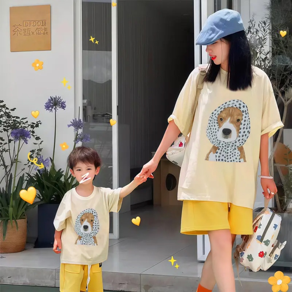Yout-children Family Set Mother t shirt Children's cotton Short Sleeves Round Neck t-shirt Fashion Summer DOG 2025