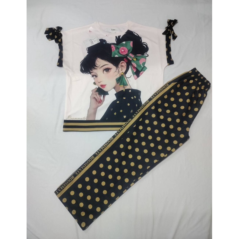 Rm33 Bow Tie Sleeve Set Straight Leg Beautiful Shape Scuba Fabric Free Size