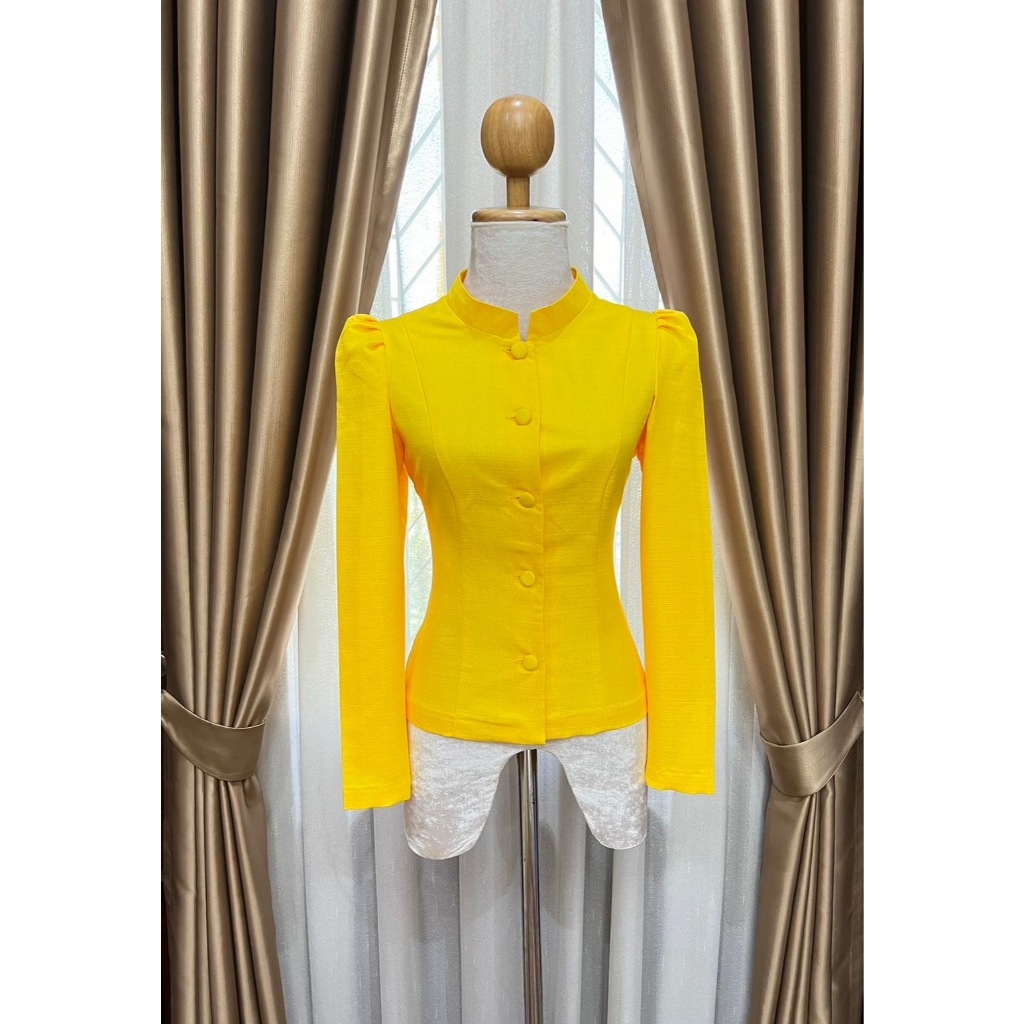 Lao Silk Shirt Thai Style Chitralada Chinese Collar Long Sleeves Glued Fabric Push-Up All Over Bust 34-44 Many Colors To Choose From