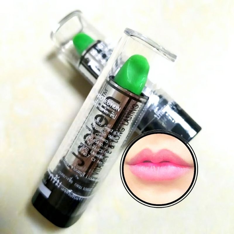 (A21)[1 Stick] Lip Green Color-Changing Long-Lasting 24 Hours. Legendary Jackelin Vitamin E & Long Lasting 3.5g