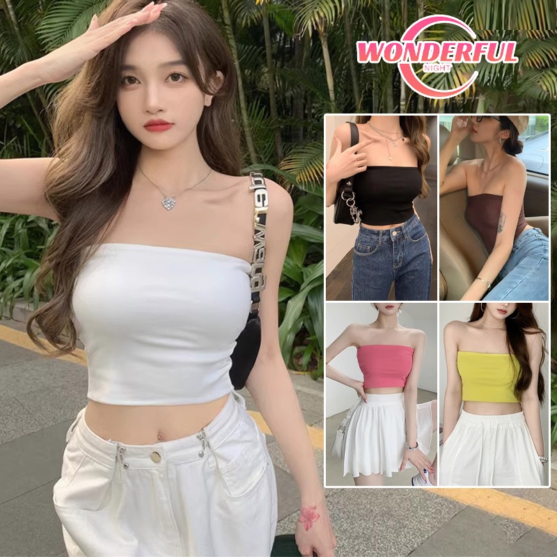 Wonderful Night Korean Style Tube top Women's Vest Sleeveless Casual Thin sexy crop Backless
