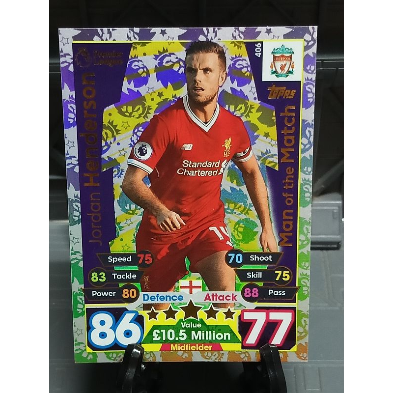 Jordan Henderson Liverpool 2017/18 Topps Match Attax Man of the 406