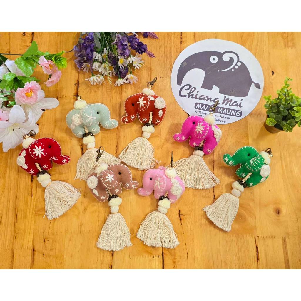 nicha.cnx Keychain Cotton Tassel Embroidered Elephant Local Handicrafts Souvenirs For Various Auspicious Occasions Products Made From Villagers