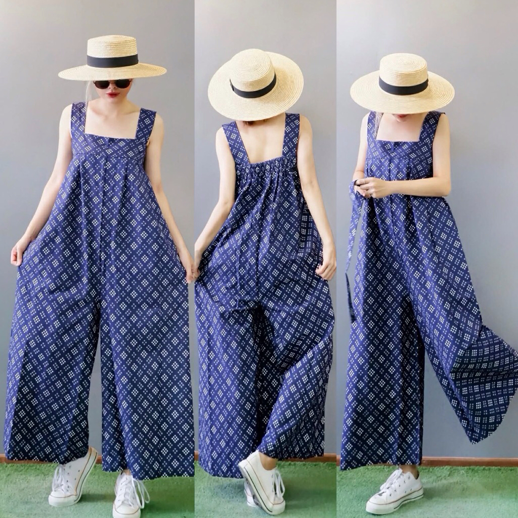 (With Strap) Bear Overalls Jumpsuit Long Printed Cotton Fabric
