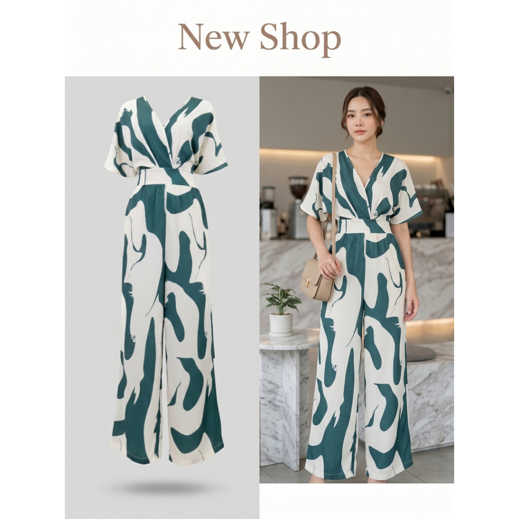 Jumpsuit White Short Sleeves Deep V-Neck Polyester Fabric Set Length 59