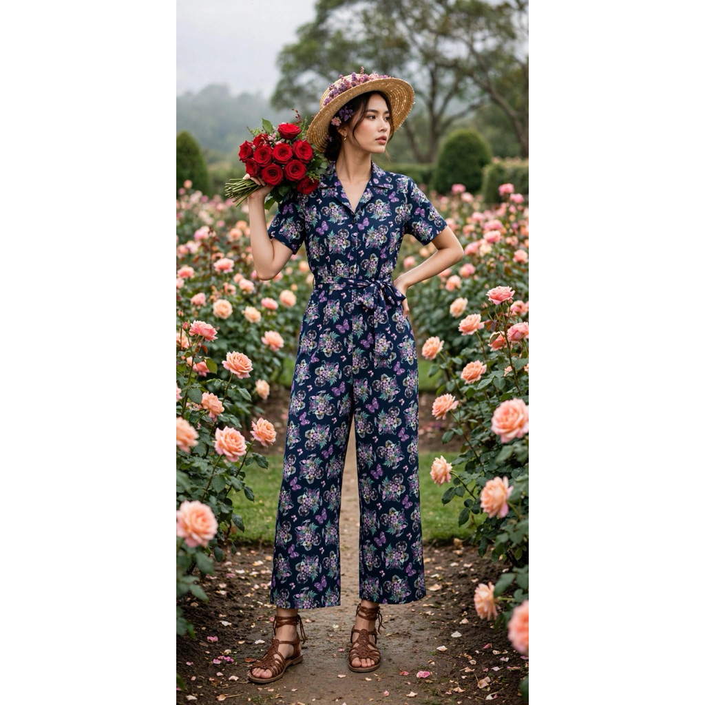 Jumpsuit (Jump) Long Pants With Floral And Butterfly Print Label Work ️Secondhand The Real Can Be Scrolled To See.