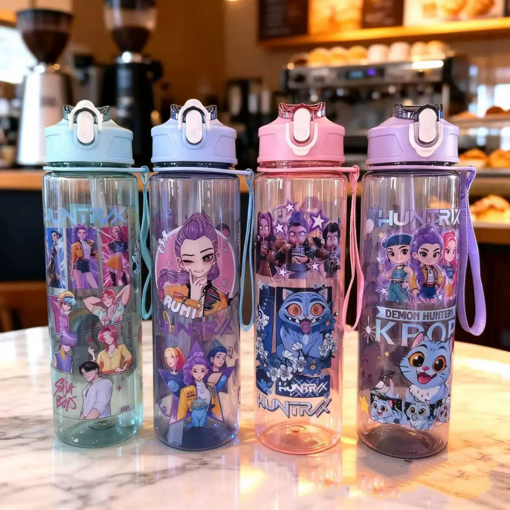 K-pop Demon Hunters Water Cup 700ml ZOEY RUMI MIRA Plastic Straw Cute Anime With Bottle Gift