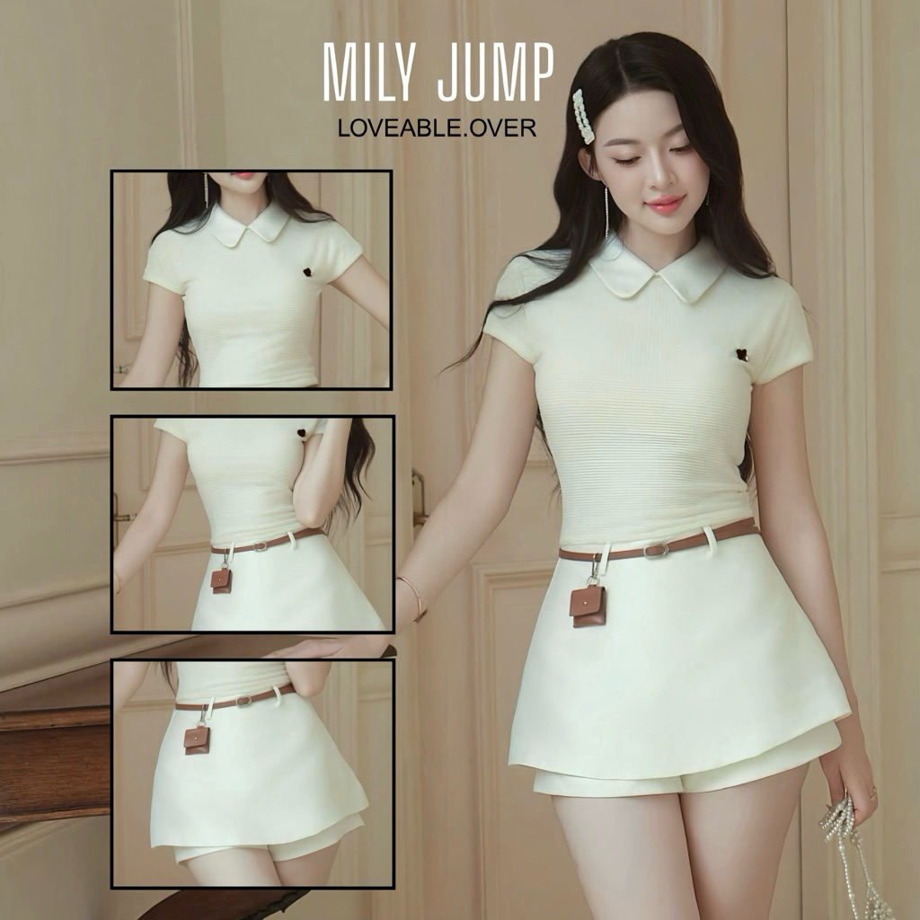 MILY JUMP [VN02] Cute Design Skirt Jumpsuit With Belt + Mini Bag Vietnamese Brand