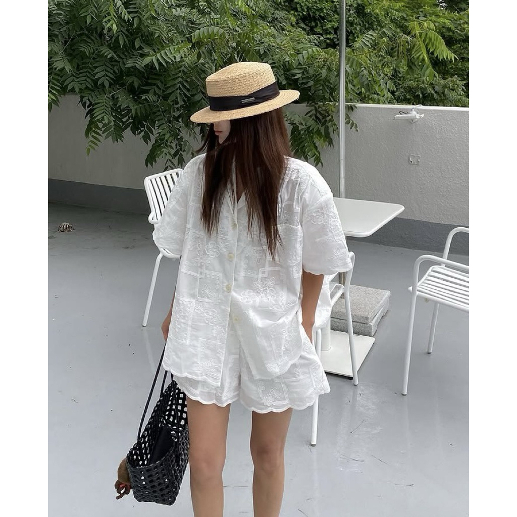 [4479] White Shirt Set + Shorts