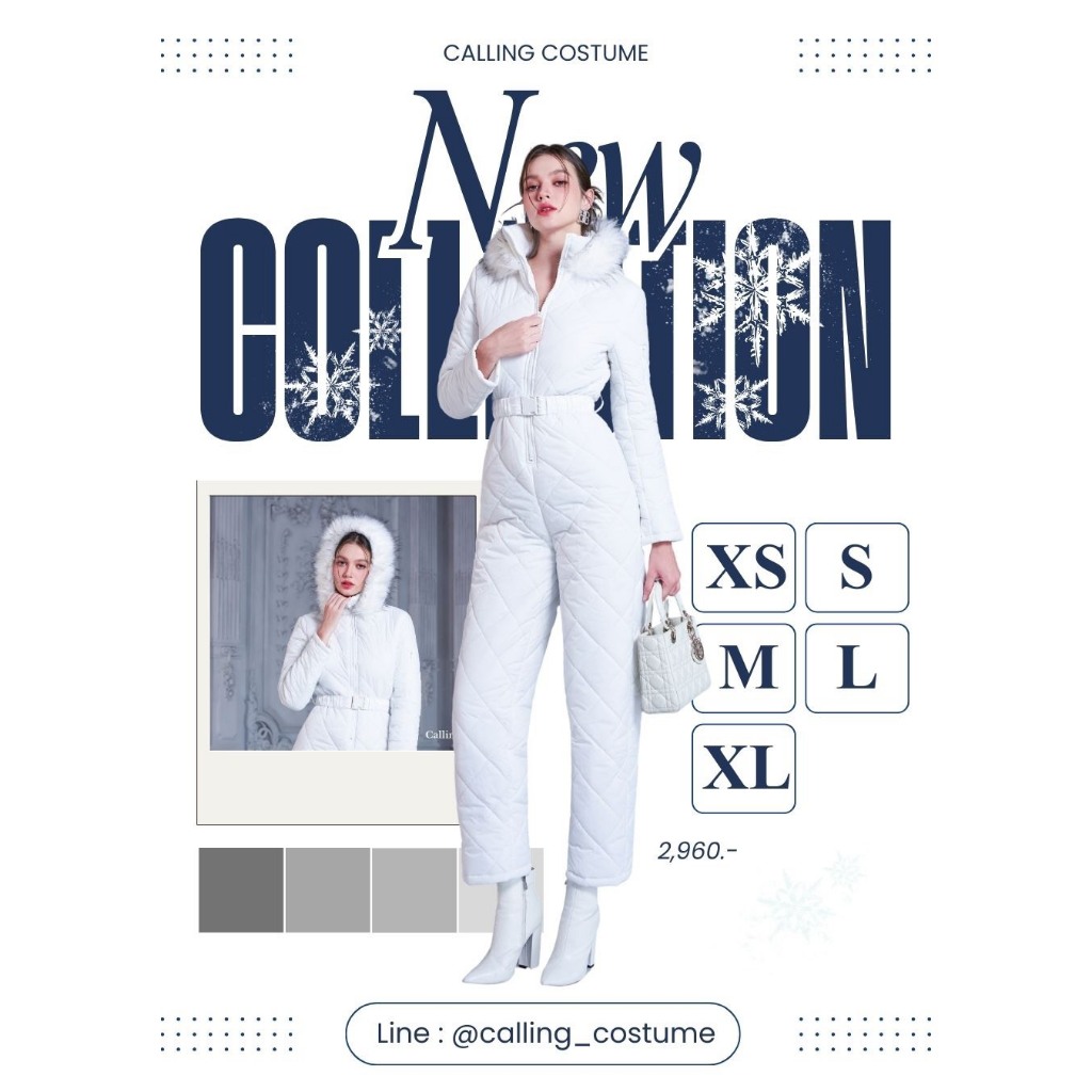 CALLING_COSTUME Negative Winter Protection White Hooded Padded Jumpsuit Fur Decoration Fashion Go Out In The Snow (CL1360)