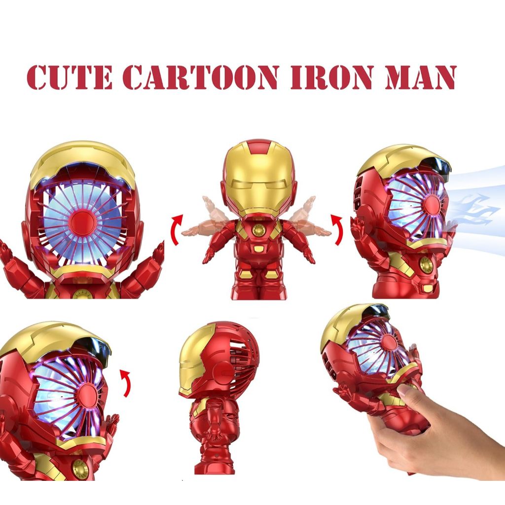 Iron Man Portable Fan Small Size Easy To Carry Super Cool Marvel Hero Design Built-In Charging Cable Can Be Used Anywhere