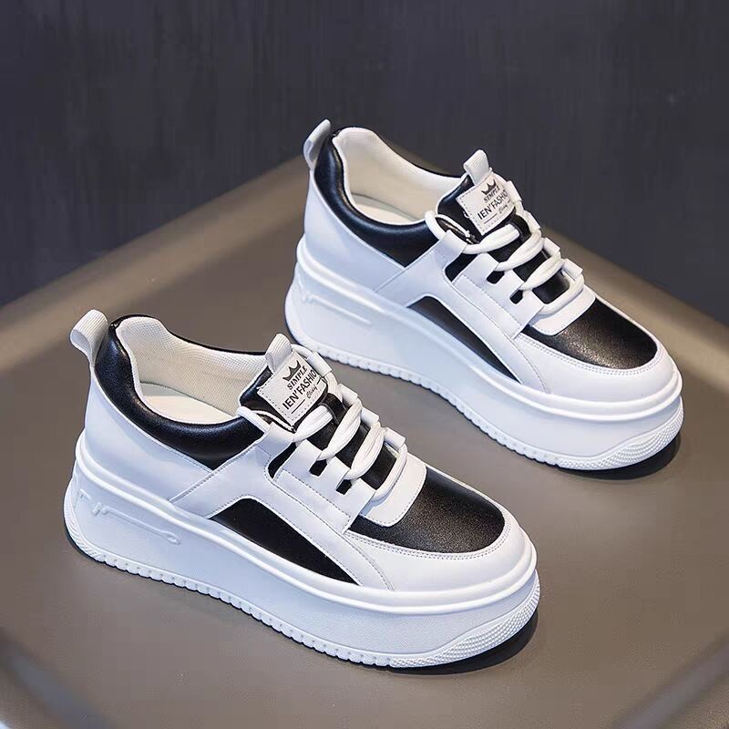 2022 thick-soled heightened white shoes women s all-match black casual sneakers ultra-thick platform bottom single【2022 sepatu putih tebal dan tinggi wanita sepatu hitam yang sepadan dengan sepatu hitam yang paling tebal platform bawah tunggal