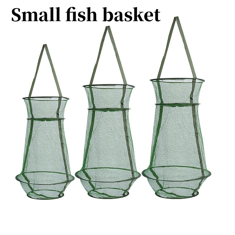 New folding small fish basket nylon fish protection big belly fish protection crab basket double layer small net bag fishing net fishing gear fishing cage coated fish cage shrimp basket lobster cage wild fishing pond fishing gear