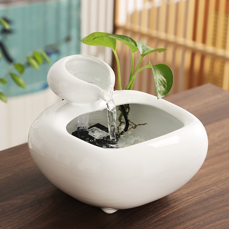 Send converter Small Chinese Circulating Ceramic Water Flower Fountain Money-Lucky Living Room Office Desktop Decoration Ornaments