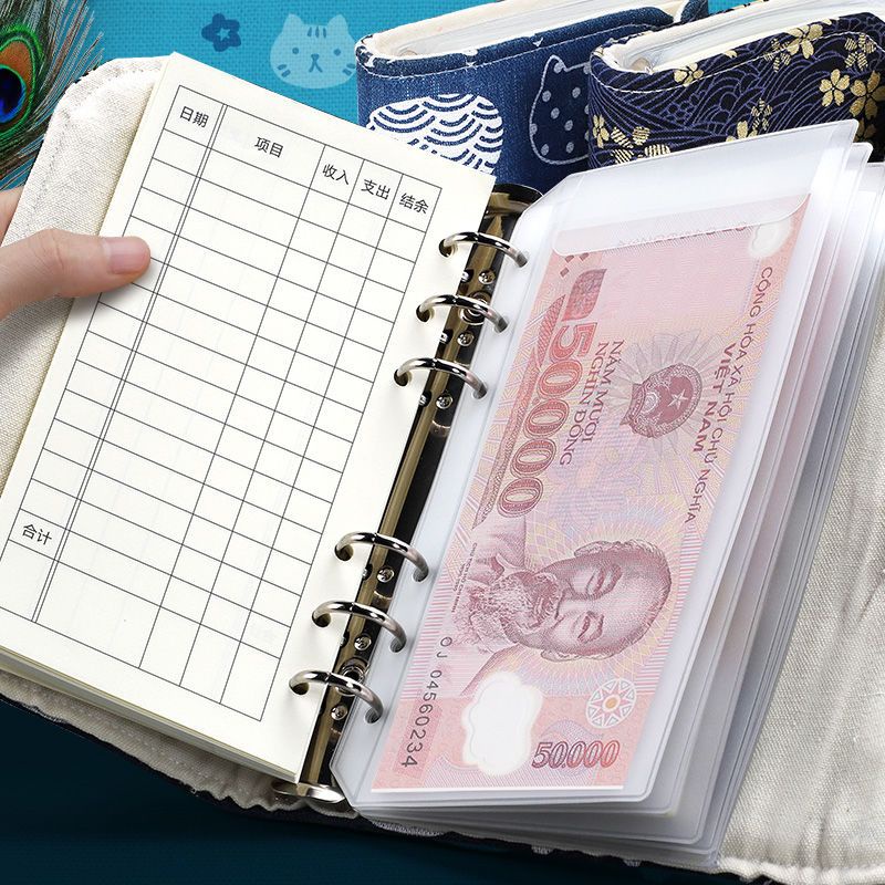 Simpan Duit Cash Planner Money Planner A6 PU Japanese-Style Bookkeeping Book Handbook Detailed Family Multifunctional Loose-Leaf Cash Diary Lazy Portable Financial Management Can Hold Money Notebook Deposit