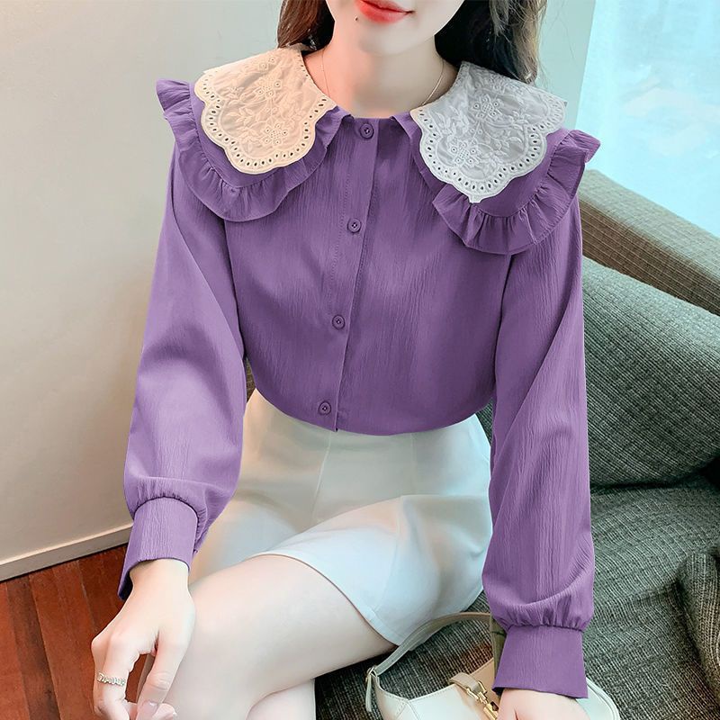 Early Spring Doll Collar Chiffon Shirt Women's Clothing Spring 2023 New Fashion Shirt Western Style Top Undershirt