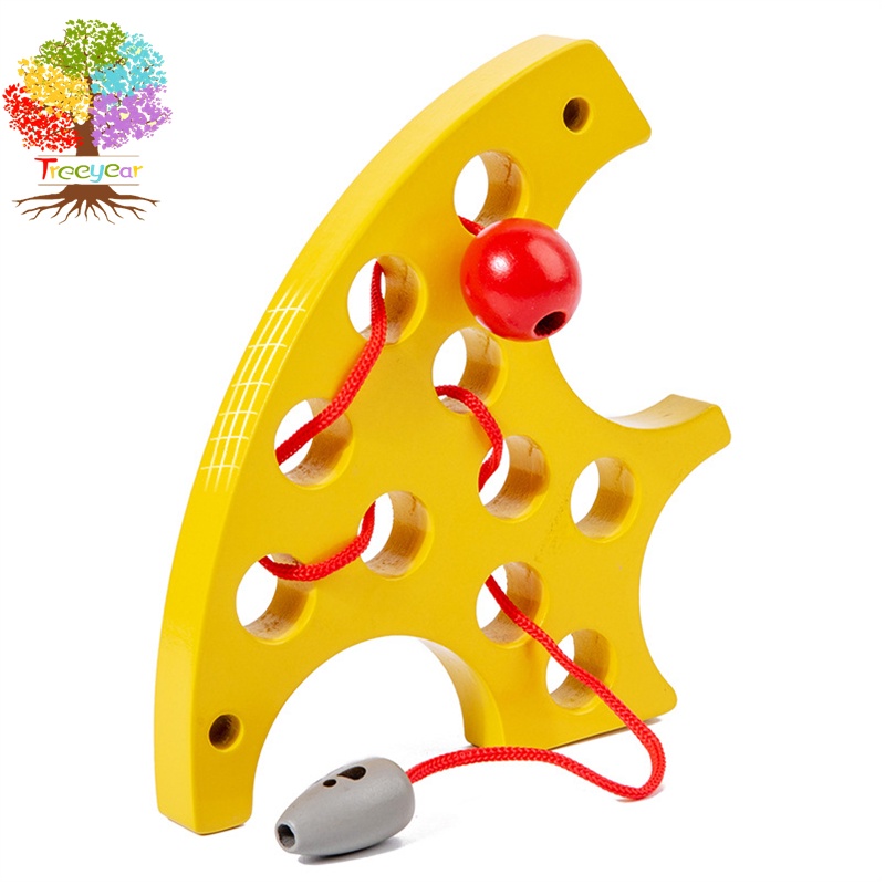 Treeyear Wooden Lacing Cheese Toy for Toddlers Wood Block Puzzle Travel