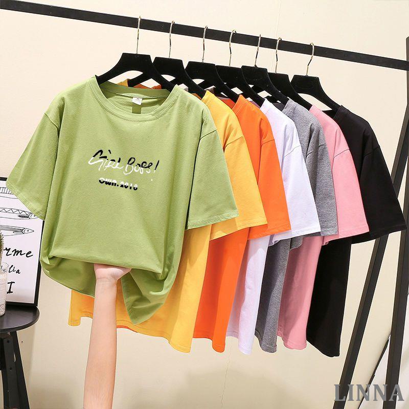 LINNA Large Size t-Shirt Tops Short Sleeve Extra Women's Clothing 100kg Fat mm Printed Summer Clothes Loose Round Neck Slimmer Look Cover Belly 120kg Top